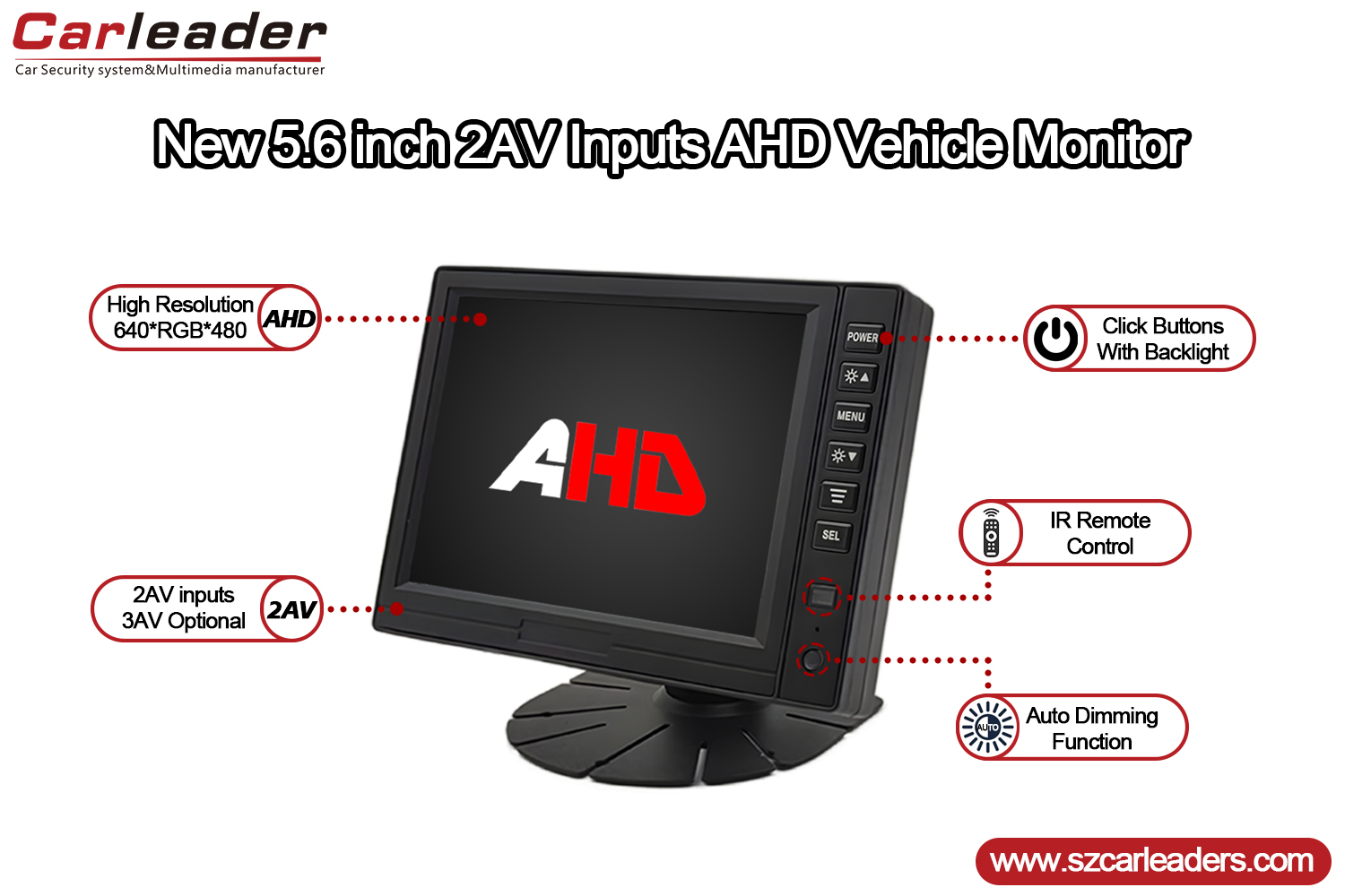 Monitor AHD de painel digital TFT LCD de 5 polegadas