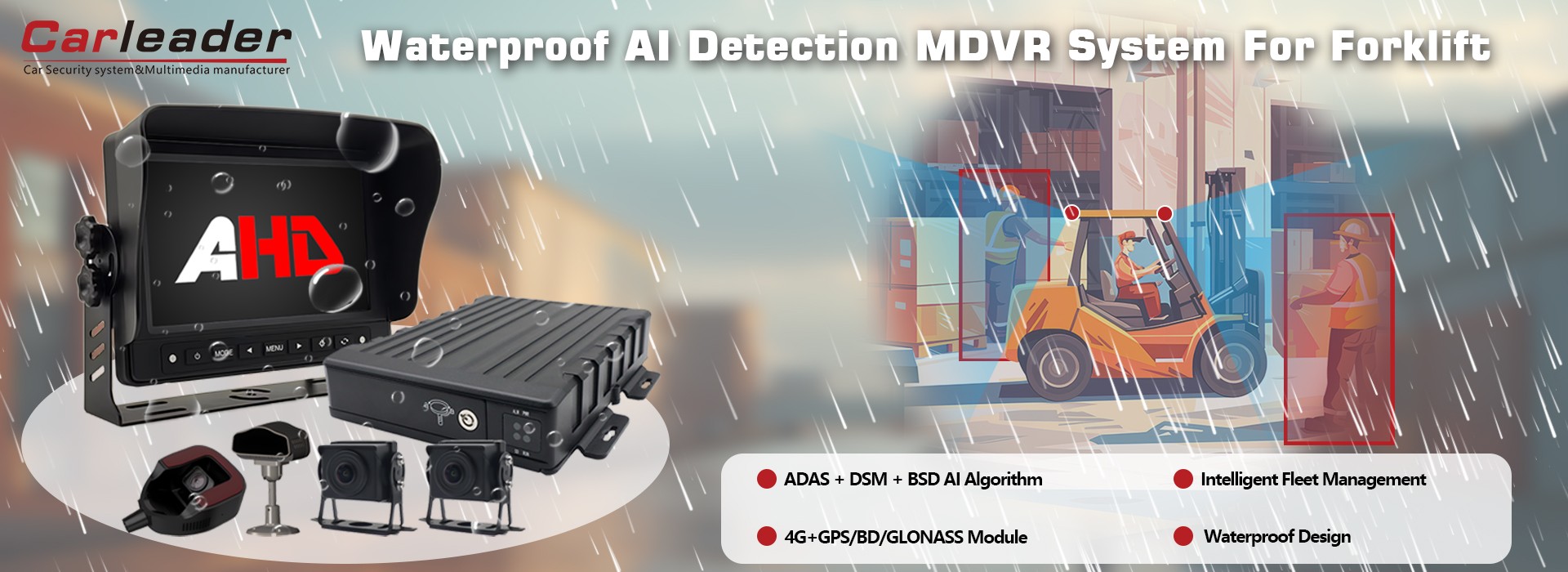 Sistema MDVR de detecção de IA à prova d'água para empilhadeira