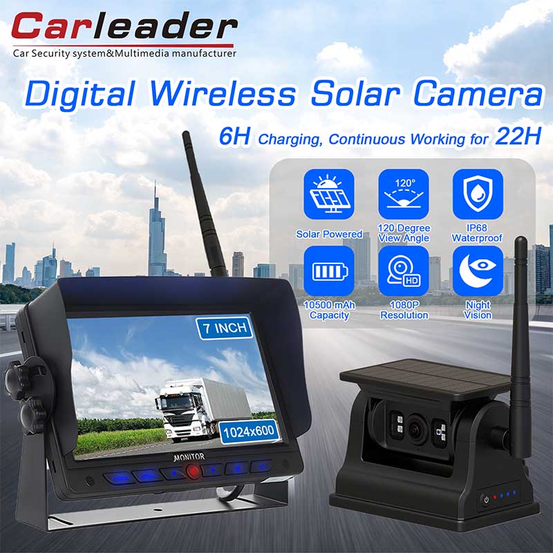 Kit de câmera traseira sem fio digital solar magnético de 7 polegadas