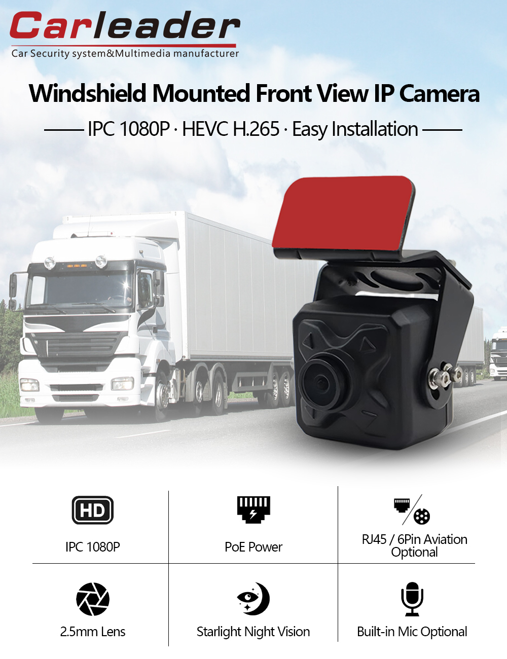 Nova câmera IP de vista frontal montada no pára -brisa