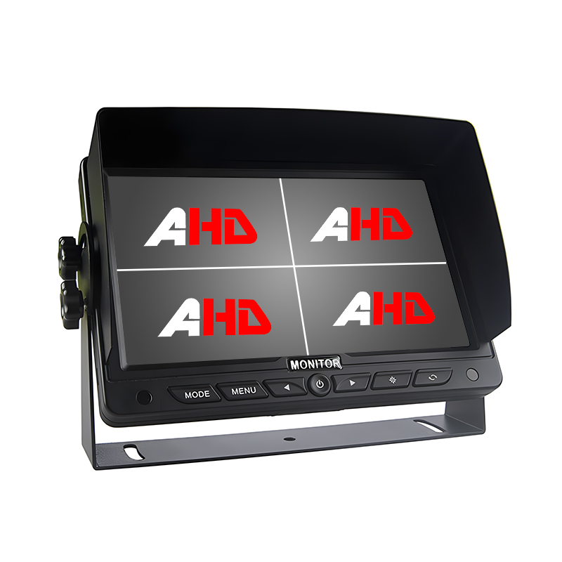 Monitor Quad AHD para carro de 7 polegadas com 4 entradas de câmera e gravação de cartão SD