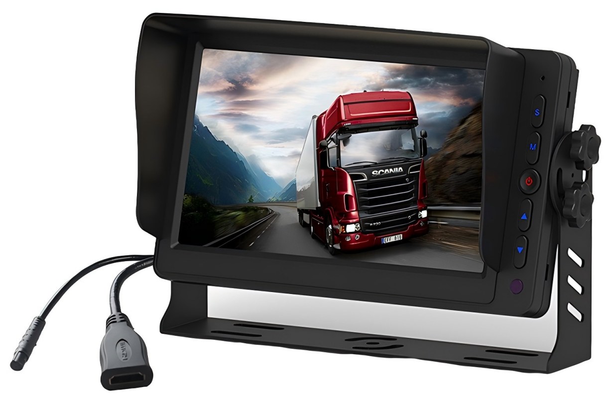 Monitor de veículo HDMI de 7 polegadas com entradas AV duplas, gatilho reverso e alto-falante embutido