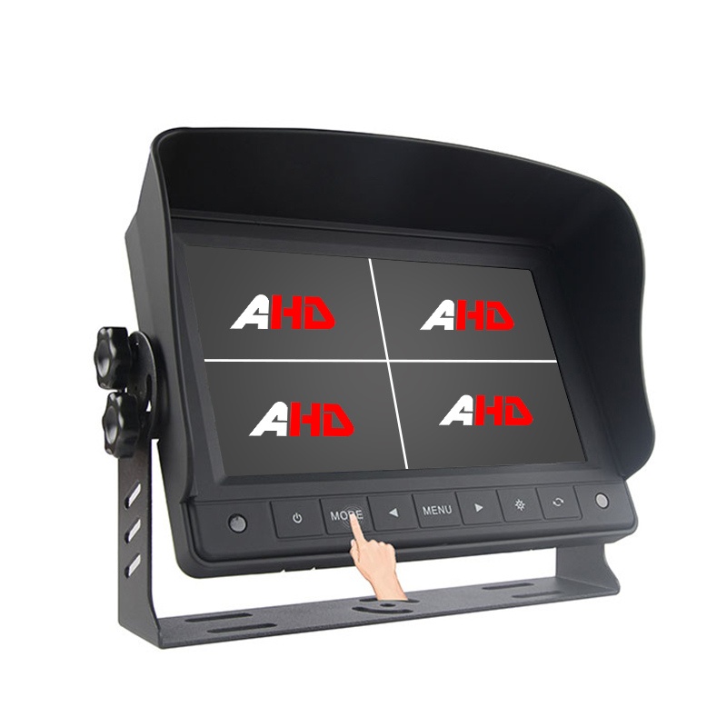 Monitor de AHD com botões de toque para veículo com tela dividida quádrupla de 7 polegadas