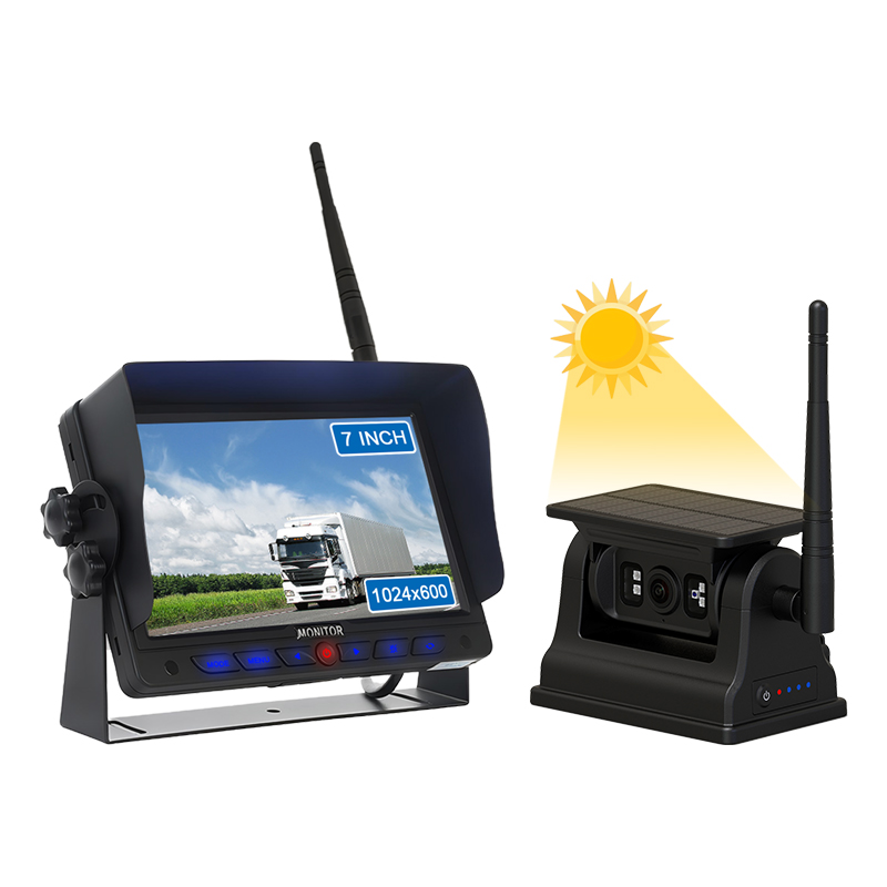 Monitor sem fio de 7 polegadas com câmera movida a energia solar para veículos comerciais