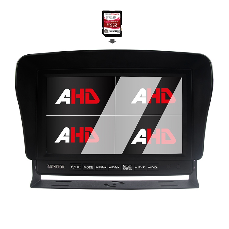 Monitor AHD de gravação de vídeo para caminhão com tela quádrupla de 9 polegadas